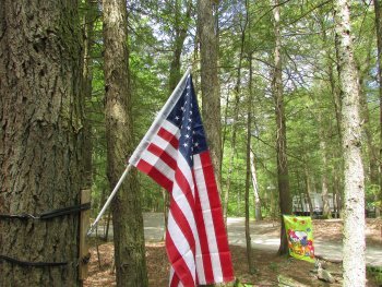 flag flying for the fourth of July at Rip Van Winkle Campgrounds in the catskills