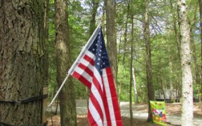 flag flying for the fourth of July at Rip Van Winkle Campgrounds in the catskills