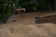 RC car flying high at RIP Van Winkle Campground RC Race Track in Saugerties NY