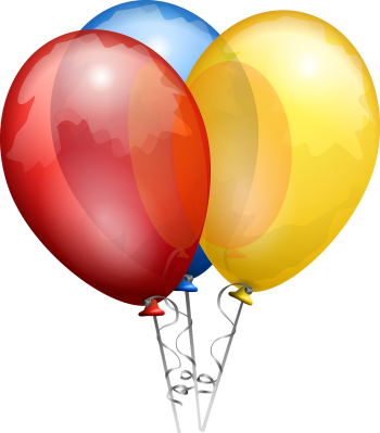 Three balloons (red, blue, and yellow)