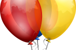 Three balloons (red, blue, and yellow)